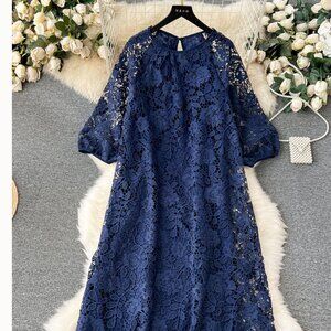 SooLinen Navy Lace Dress